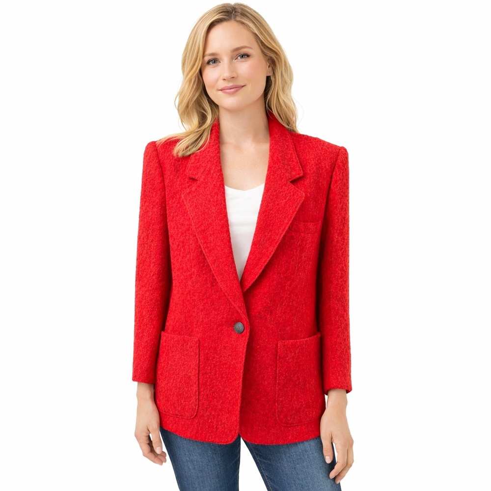 Manchester Vintage Wool Mohair Blazer Size 8 Womens Red 80s Classic Jacket
